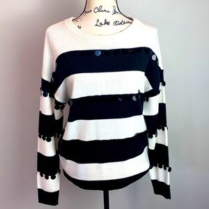 New York & Company Stripe Sweater with Large Disc Detail NEW!